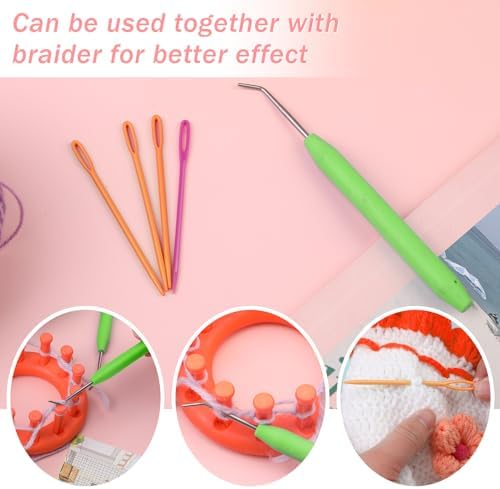 Wonvoc 8 Pcs Green Knitting Loom Hooks, Loom Knit Hook Set