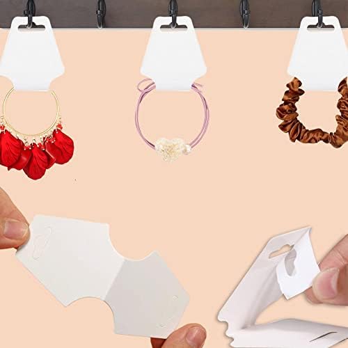 BIKCZEWIN 100PCS Jewelry Packaging for Small Business, Sturdy Self Adhesive Keychain Holder Display Card Hanging Bracelet Cards for Selling Necklace Choker Scrunchies Hair Accessories (White)