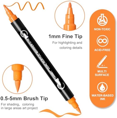 TANMIT 80 Colors Dual Tip Acrylic Paint Markers, Paint Pens Set with Brush Tip and Fine Tip For Fabric, Rock, Wood, Glass, Eggs, Scrapbook, DIY Crafts Making Art Supplies - Teacher Appreciation Gift