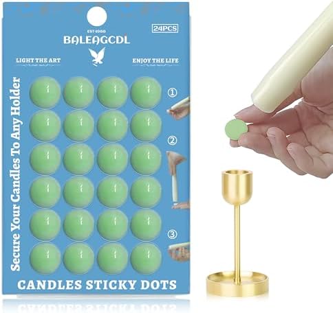 Candle Sticky Dots - Green Wax Candle Adhesive - Unscented Cire Adhesive for Secure Placement - Easy Clean and Traceless - Pack of 24