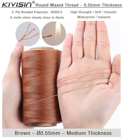 Sturdy Bonded Waxed Polyester Thread, 0.55mm, 437 Yards Wax String Cord - Brown for Leather, Hand Sewing, Stitching, Bookbinding, Beading, Bracelets and Macrame Jewelry Making