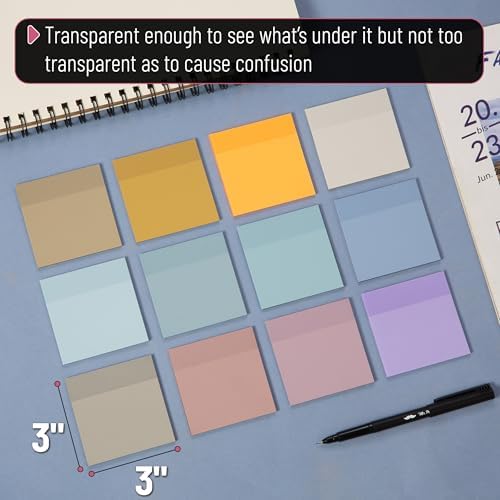 Mr. Pen- Transparent Sticky Notes, 3" x 3", 12 Pads, 600 Sheets | See Through Self-Adhesive Notes for Bible Journaling and Studying, Water-Resistant, Easy to Peel, Clean Removal