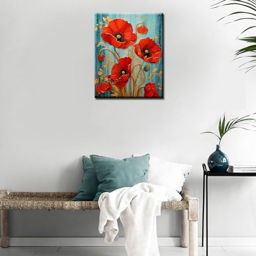 Poppy Flower Paint by Number for Adults Oil Painting for Kids,Paint by Number Blooming Flower Paint by Numbers Abstract Paint by Number Kits Graffiti Paint by Numbers for Beginner（DIY Frame）