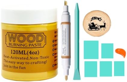 Wood Burning Paste Pen Kit 8pcs, 4OZ Wood Burning Gel with Pen, 6pcs Squeegees, Heat Activate Paste for Craft Stencil, Etching Cream Wood Burning Design for Beginners DIY on Wood, Canvas, Denim