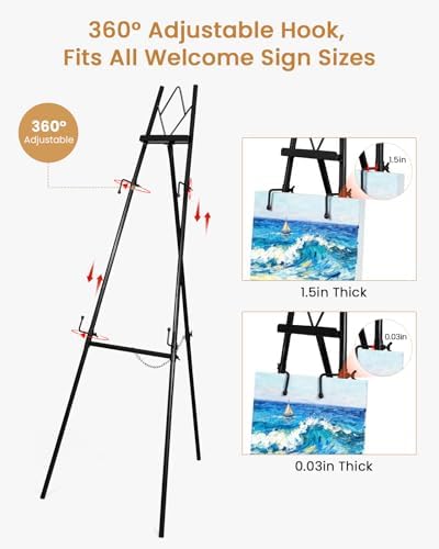 53.9" Black Easel Stand for Sign, Heavy Duty Metal Display Easel with Storage Bag, Adjustable Art Easel for Wedding Sign, Painting, Picture