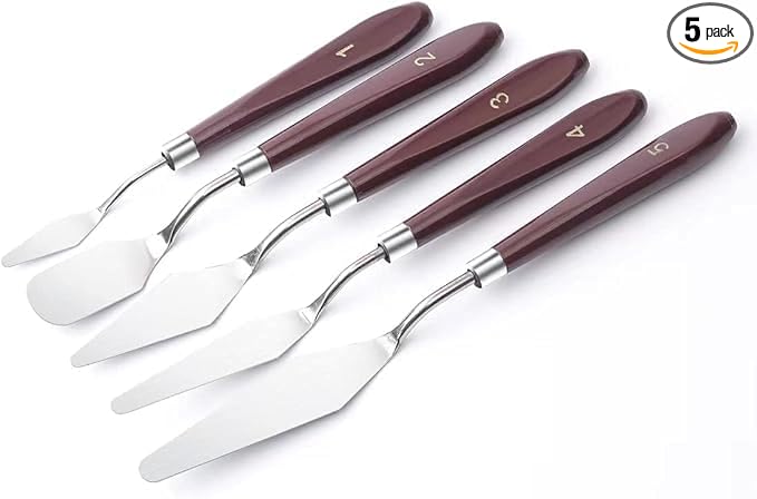 FUPUALL 5 Pieces Painting Knives Stainless Steel Spatula Palette Knife Oil Painting Accessories Color Mixing Set for Oil, Canvas, Acrylic Painting