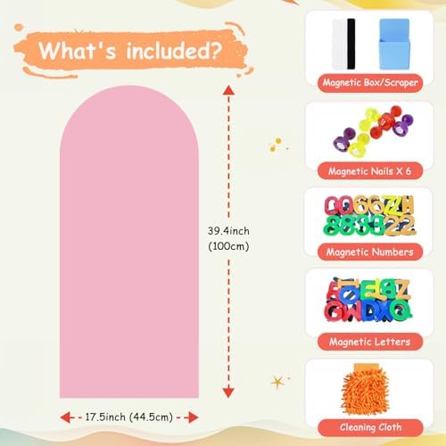 Magnetic Wall Decal 39.3x17.5 Inch Pink Color Magnetic Wall Decal Magnet Wall for Kids Arch Chalkboard with Multiple Accessories Magnet Wall Drawing Learning for Playroom Home