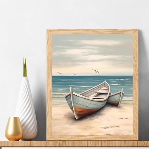 Natuyalo Boat Paint by Numbers Kit for Adults - Beach Seascape Paint by Number on Canvas Without Frame, DIY Acrylic Painting for Ideal Gift Home Wall Decor (16x20 Inch)