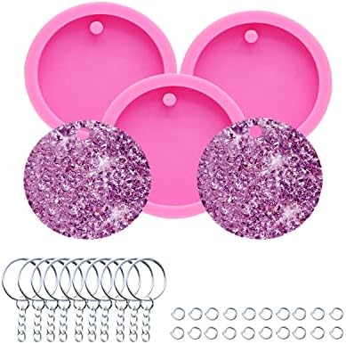 3pc Dog Tag 3in Circle with Hole Blank Circle Resin Crafting Silicone Mold Resin Art DIY with 10PC Key Ring(DY0080+DY0080+DY0080)