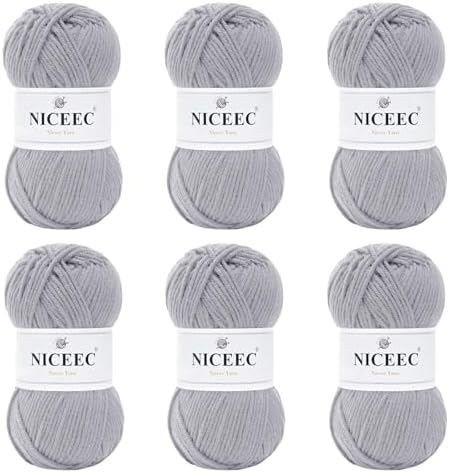 NICEEC 300g Soft Assorted Colors Yarn 100% Acrylic 870yds -Light Gray