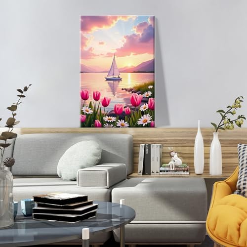 ATDMS Paint by Numbers Kit for Adults, Flowers Paint by Number with Frame