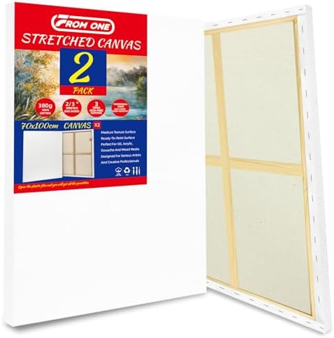 2-Pack 28x40 Large Stretched Canvas 380gsm Cotton for Oil & Acrylic | 70x100cm, Gallery Wrapped , 380gsm heavy-duty 100% cotton, triple acid-free gesso, warp resistant & no bleed