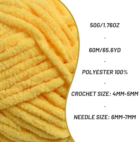 Plush Chenille Chunky Crochet Yarn - Baby Yarn for Crocheting Soft - Velvet Yarns Knitting for Blankets Crafts - Fluffy Amigurumi Yarns 50g / 65.6yd (Golden Yellow)