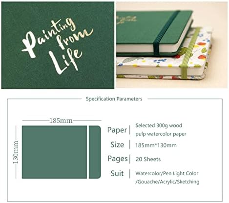 Handmade Watercolor Journal, 7.6x5.3'', 140lb/300gsm, Cold Press, 20 Sheets/40 Pages,Sketchbook,Travel Notebook, Suit for Watercolor/Pen Light Color/Gouache/Acrylic/Sketching