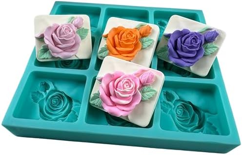 9 Cavities Rose Relief DIY Soap Mold,Handmade Soap Making Silicone Tray,Flower Silicone Mold for Natural Soap,Scented Candle Wax,Plaster Diffuser,Crystal Epoxy Decorations