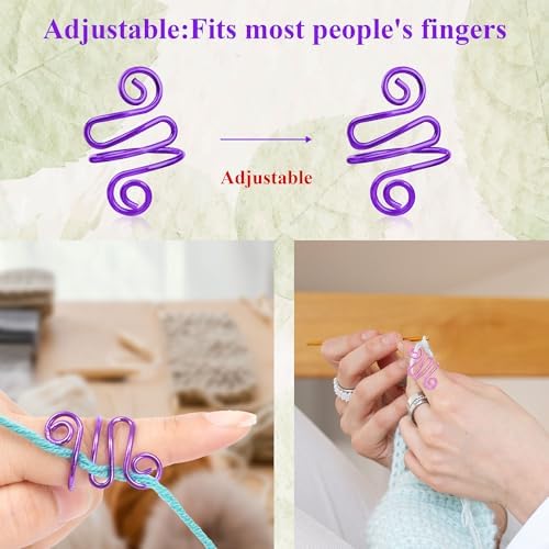 HUISUYTON 4Pcs Handmade Crochet Ring with 10 Pcs Butterfly Stitch Marker