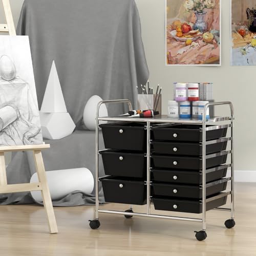 Giantex 9 Drawers Rolling Cart, Classroom Organizers, Storage Cart with Wheels, for Teacher Office Home School Supplies Tool Craft Art Paper, Black