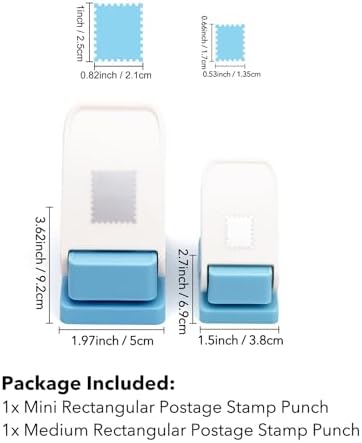 2 Pcs Stamp Punch, 1x0.8inch / 0.6x0.5inch Mini Rectangle Postage Stamps Puncher, Stamp Cutter, Lever Craft Hole Punches, Stamps Shaped Paper Punch for Crafting DIY Scrapbooking Card Making Journaling