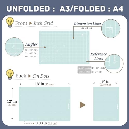 iMAT Flip Cutting Mat Note A3 Foldable Double-Sided Light Green