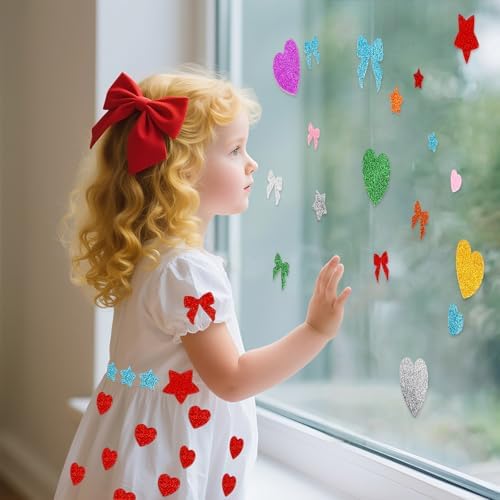 360-Piece Glitter Foam Stickers, Self-Adhesive Stars Hearts Bow-Knot Shapes