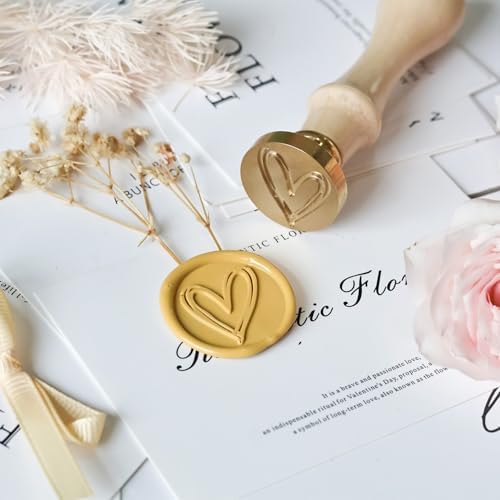 Heart Wax Seal Stamp, 3D Embossed Relief Carving Head and Wood Handle for Wax Seal Stamp Kit, Decor ffor Thanksgiving Card/Envelope/Gift Wrap/Wedding Engagement Party Invitation