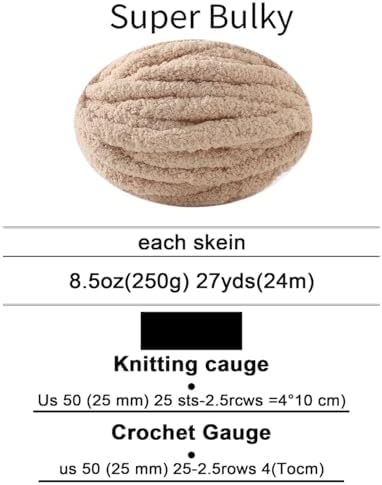 Chunky Yarn for Hand Knitting, No7 Thick Yarn, 250Grams 32Yards, Pack of 4, Perfect for Knitters and Crafters (Milk Tea Color)
