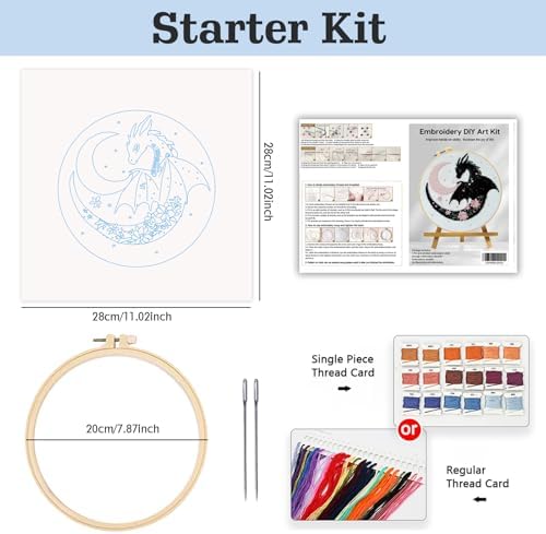 JOZYSH Black Dragon Handmade DIY Embroidery kit,Suitable for Adult Beginners,Includes Embroidery Cloth, Instructions, Embroidery Frame and Needle and Thread, Suitable for Holiday Gifts (Dragon)