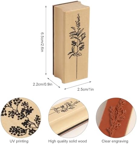 DIYOOHOMY 8 Pcs Wooden Rubber Floral Stamps Set, Vintage Flower Stamps for Crafting Tools Scrapbooking Card Making Journaling Clay Pottery Projects, Cute Ink Stamp Craft Kits for DIY Art Supplies