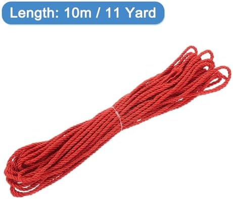 MECCANIXITY Twisted Cord Trim, 11 Yard 3mm 3-Ply Twine Braided Rope Shiny Thread String for Craft Gift Bag Curtain Christmas Decor, Red - 10m