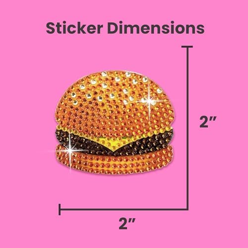 StickerBeans® Rhinestone Stickers - Foodie Sticker Pack, 2” x 2” Each, Unique Sparkly Cut-to-Shape for Collecting, Trading, Decorating Laptops, Phone Cases, Scrapbooks - for Kids, Teens, & Adults
