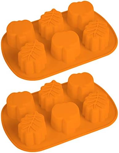 Patelai 2 Pcs Fall Silicone Molds, Pumpkin Maple Leaf, 3D, Orange