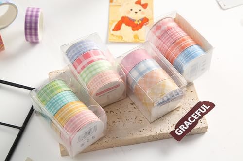 Colorful Plaid Washi Tape Set 16 Rolls Basic Grid Decorative Masking Tapes for Arts, DIY Crafts, Journals, Planners, Scrapbook, Wrapping (Classic Check)