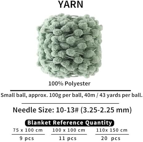 Hand-Woven Ball Yarn, 4 Pack, 380g Total, for Blankets, Cushions, and Pet Nests, Fluffy Chunky Craft Yarn (Pea Green)