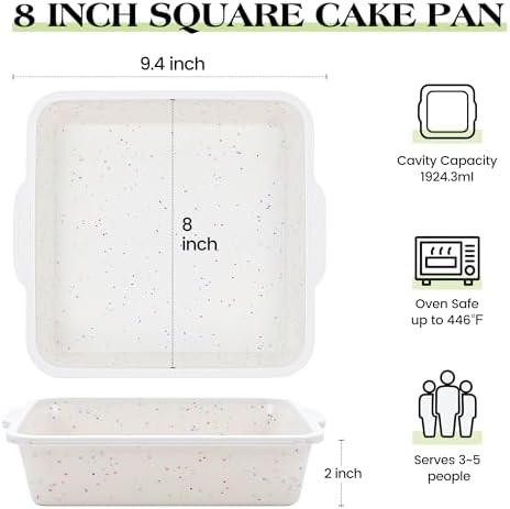 8x8 inch Silicone Square Cake Pan, Cream, Set of 2