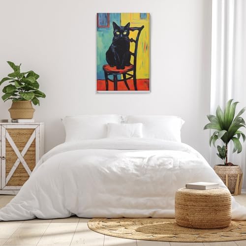 Bowetile Framed Paint by Numbers Kit for Adults Beginner, Black Cat Adults' Paint-by-Number Kits on Canvas, Easy Acrylic Number Painting Kits Home Wall Decor Birthday Gifts, 8x12 in