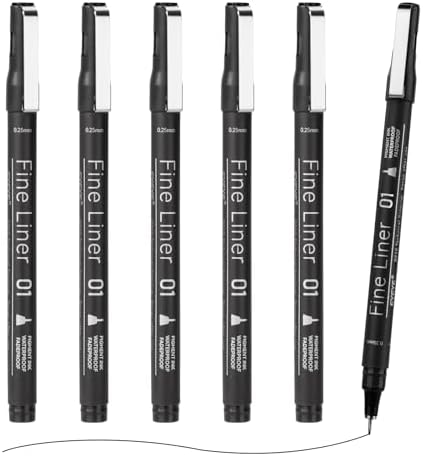 EYEYE Micro Pen Black Drawing Art Pens,6 Pack 0.25mm Archival Pen Waterproof Ink Set Artist Supplies Archival Inking Markers Sketch Outline Pens, Precision Drawing and Sketching Kit