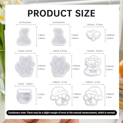 9 Pack Christmas Polymer Clay Cutters - Honey Jar/Bee/Bear/Dog Paw/Cow/Raccoon, Ideal Polymer Clay Molds & Polymer Clay Earring Cutters for Christmas Jewelry Making Easter Gifts