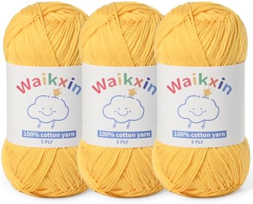 3 Pack of 100% Cotton Yarn for Crocheting,Baby Yarn for Crocheting Soft,5 Ply Milk Cotton Yarn,#2 Sport Weight Cotton Yarn,10.6oz/787yds Amigurumi Yarn for Puzzle,Clothes&DIY Crafts.(3 Golden Yellow)