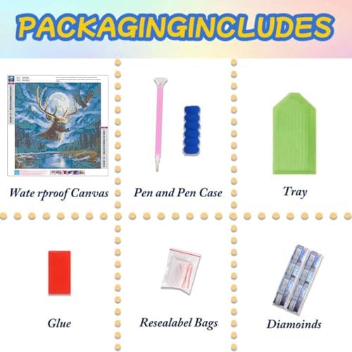 Lophomie Diamond Art Kits for Adults, 5D Deer & Eagle Diamond Painting Kits