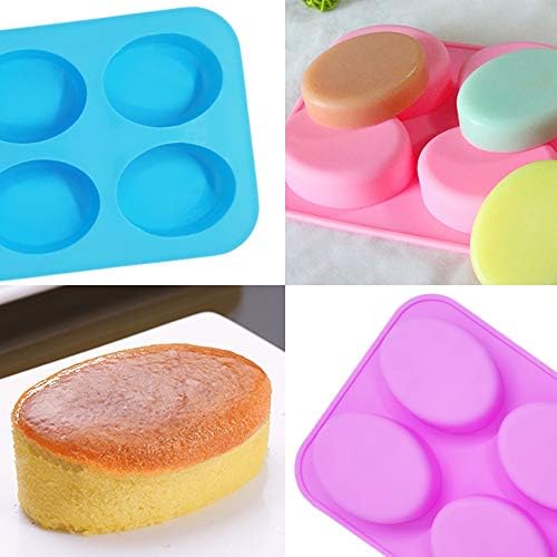 3 Packs Silicone 6 Cavities Oval Shape Cake Mold, findTop Homemade Craft Soap Mold Cake Mold for Cake Baking Tart Pudding Cookie Making- Pink, Purple, Blue