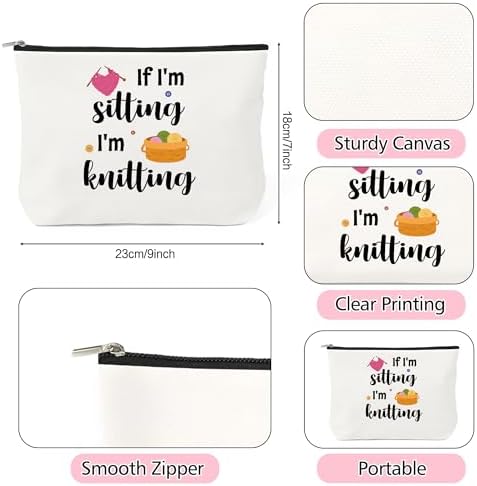 Knitting Gifts for Knitters Makeup Bag - Crochet Gifts for Crocheters Knitters Crochet Lovers Cosmetic Bag for Purse Travel Toiletry Bags Crochets Knittings Supplies Stuff If I'm Stitting I'm Knitting