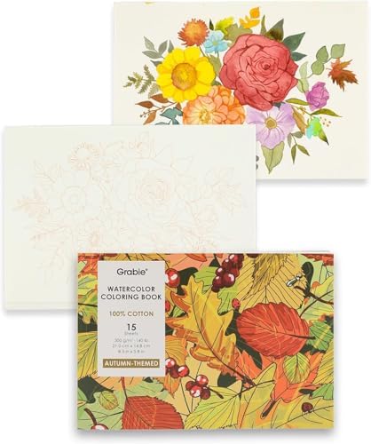 Grabie Watercolor Coloring Book, 15 A5 Cotton Sheets, Autumn-Themed