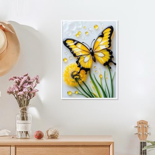 MVVMTOP Diamond Painting Kit for Adults 5D DIY Butterfly and Dandelions Full Drill Round Diamond Art Kits for Beginners Crystal Rhinestone Embroidery Painting Home Wall Decor Gift