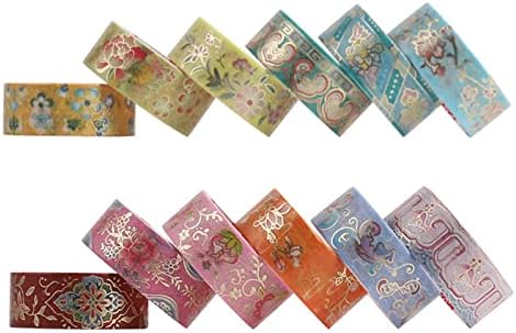 12 Rolls Vintage Washi Tape Set, Gold Foil Decorative Masking Tape for Scrapbooking, Journal, Planner, DIY Crafts, Gift Wrapping
