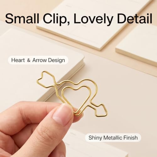 Gold Heart Arrow Paper Clips 100 Pcs, Wedding Invitation Clips