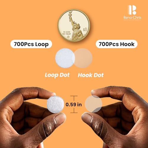 Self Adhesive Dots, Strong Adhesive 1400pcs (700 Pairs) 0.59" Diameter Sticky Back Nylon Dots, Hook & Loop Dots with Waterproof Sticky Glue Tapes, Suitable for Classroom, Office, Home (Translucent)