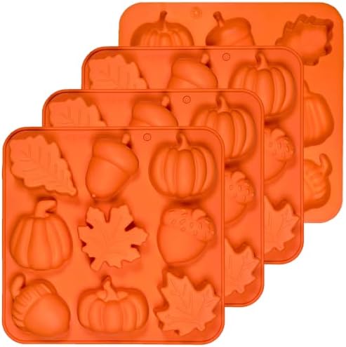4Pcs Pumpkin Silicone Mold - 3D Fall Silicone Mold Thanksgiving Candy Mold Autumn Maple Leaf Acorn shape Chocolate Mold Soap Candy Cake Pan Baking Molds for Cake Cupcake Decoration