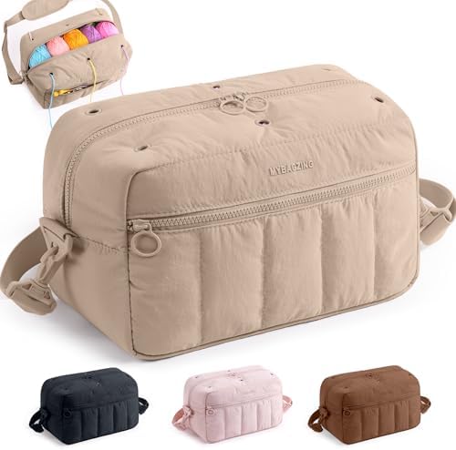 MYBAGZIGN Crochet Bag Organizer for Yarn & Hooks, Large Capacity Yarn Storage Bag with Yarn Holder Holes, Portable Crochet & Knitting Bag for Crocheting on the Go, Craft Travel Bag Gifts for Women