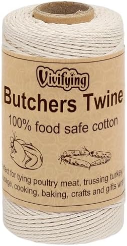Vivifying Butchers Twine, 328 Feet 3Ply Cotton Bakers Twine, Food Safe Cooking String for Tying Meat, Making Sausage, Trussing Turkey, Roasting and Packing (Beige)