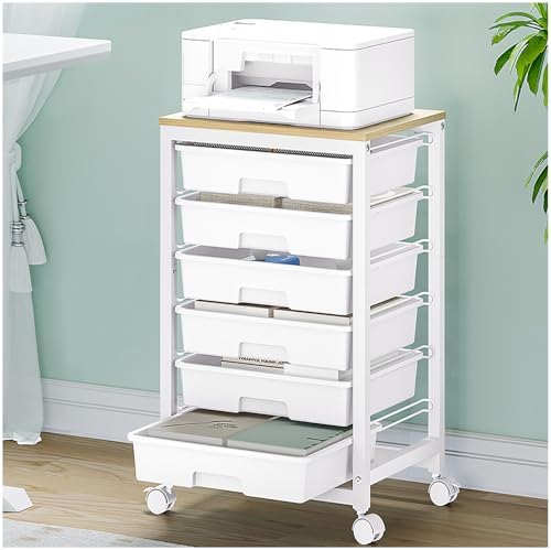 SYKIARIOL Rolling Cart with 6 Drawers,White